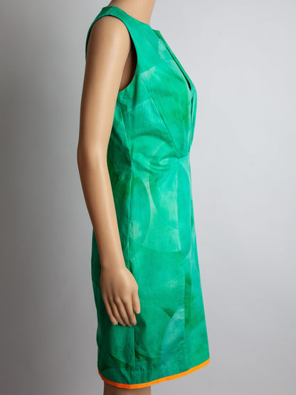 Good Elie Tahari Green Sleeveless Dress Size M with Abstract Pattern