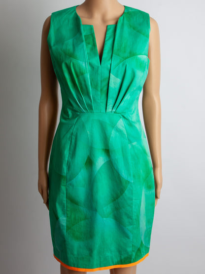 Good Elie Tahari Green Sleeveless Dress Size M with Abstract Pattern