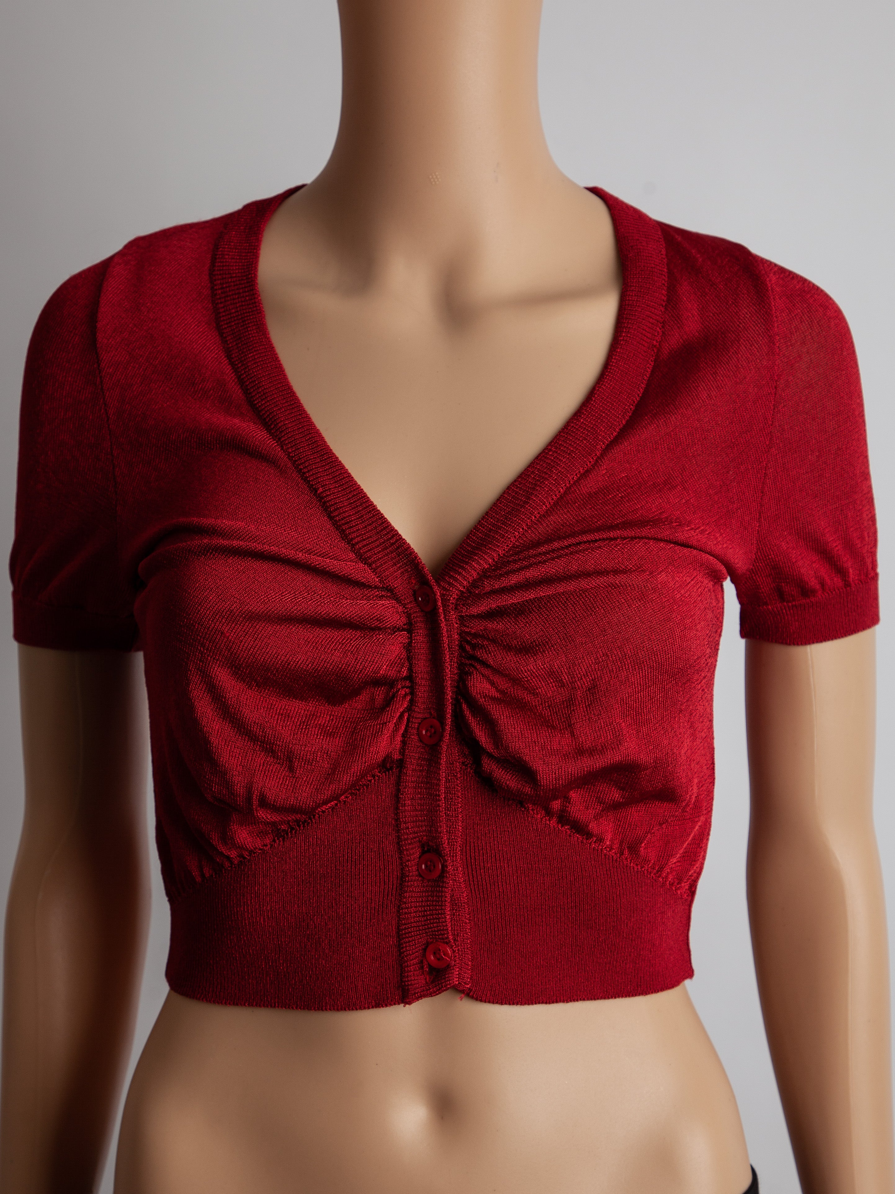 Good Moschino Red Short-Sleeved Cropped Cardigan Size XXS