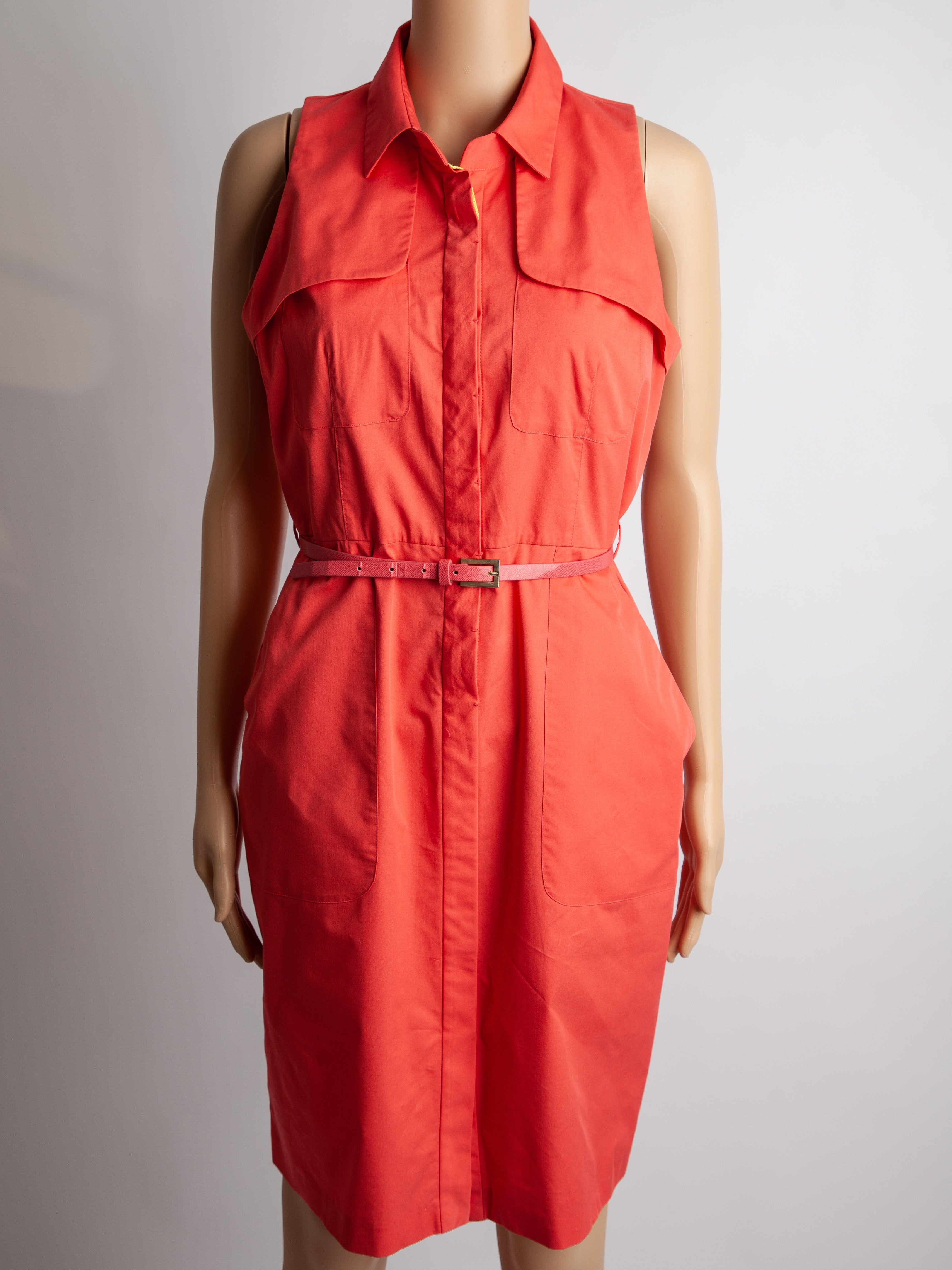 Good Elie Tahari Red Cotton Dress with Collar &amp; Belt