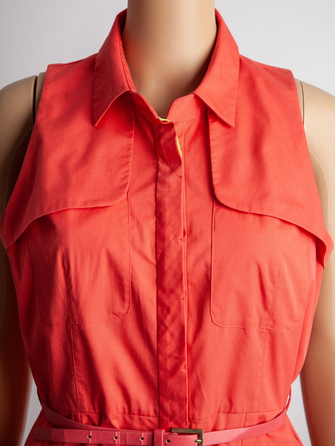 Good Elie Tahari Red Cotton Dress with Collar &amp; Belt