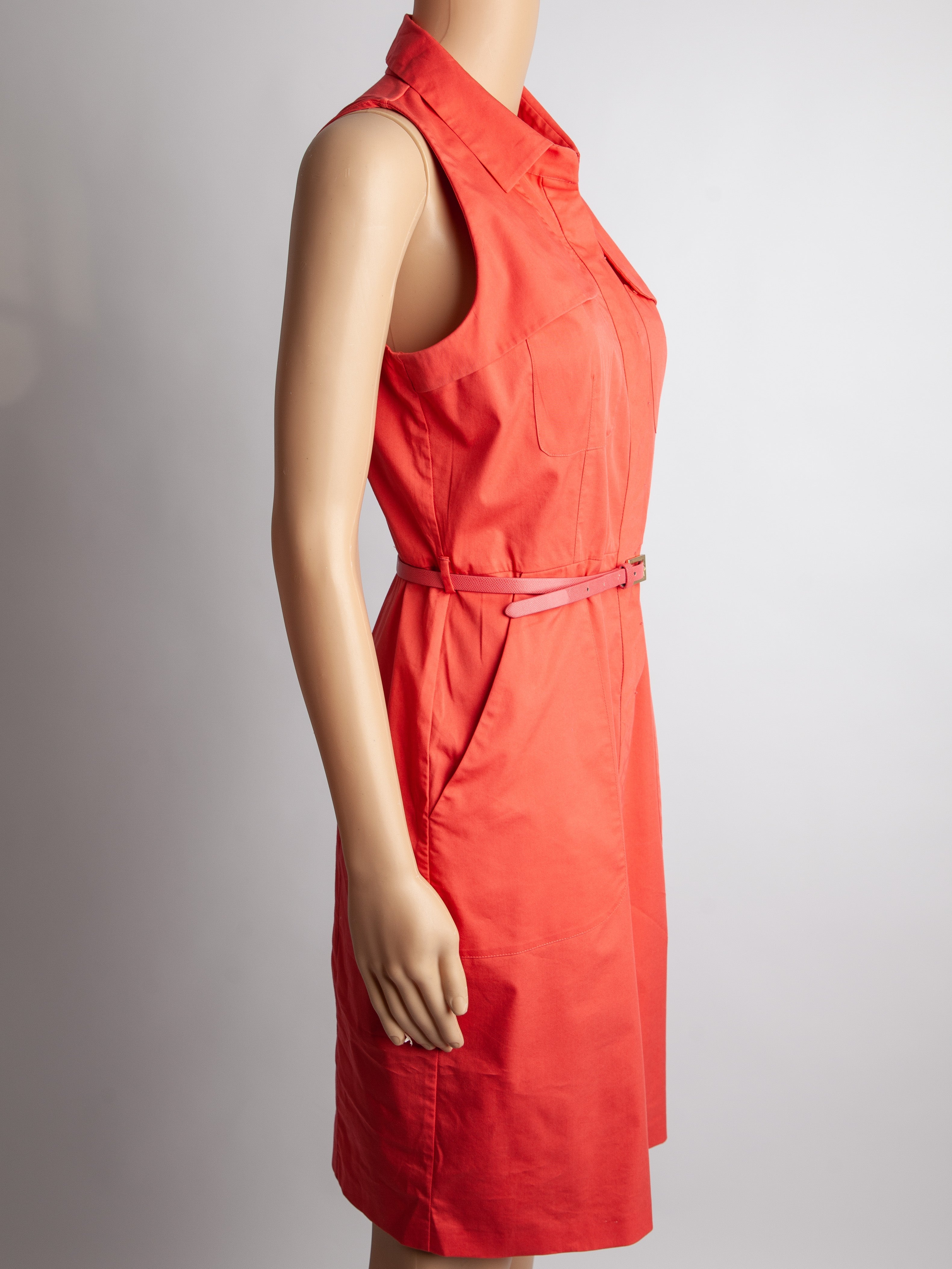 Good Elie Tahari Red Cotton Dress with Collar &amp; Belt