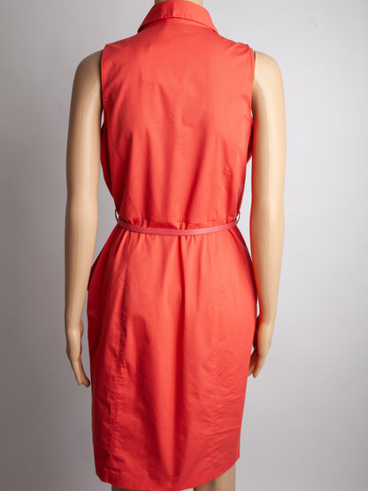 Good Elie Tahari Red Cotton Dress with Collar &amp; Belt