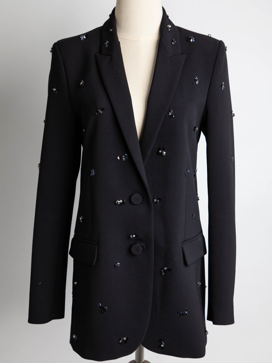 Good Condition Pinko Black Polyester Blazer with Bead Embellishments