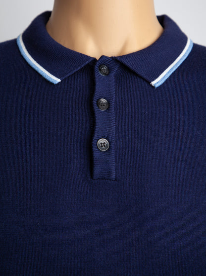 Excellent Christiano Baldinucci XL Blue Long Sleeve Polo Shirt