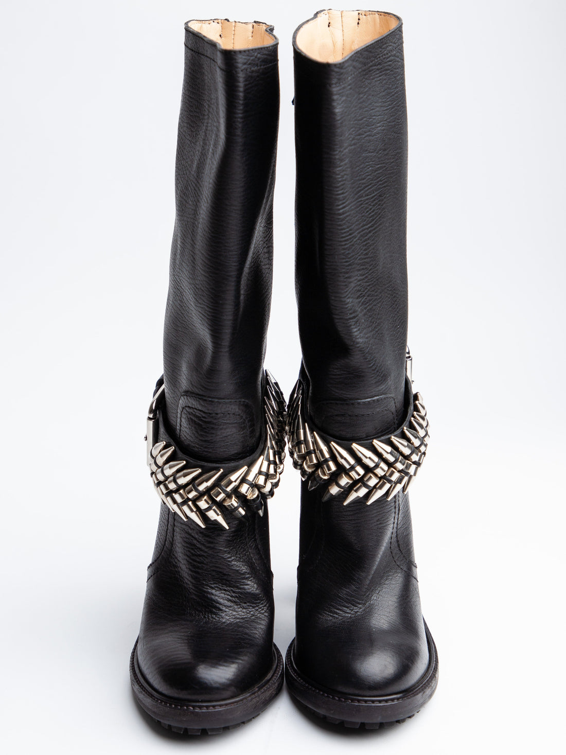 NEW Gianmarco Lorenzi Black Leather Chunky Heeled Boots Size 37