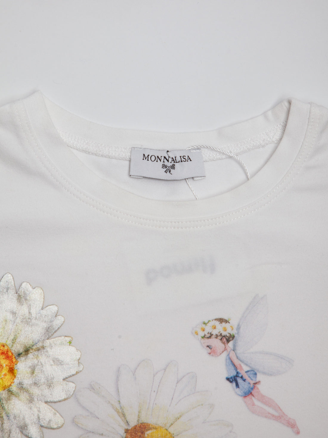 Good Monnalisa White Cotton T-Shirt Size 4 Daisies Fairy Design