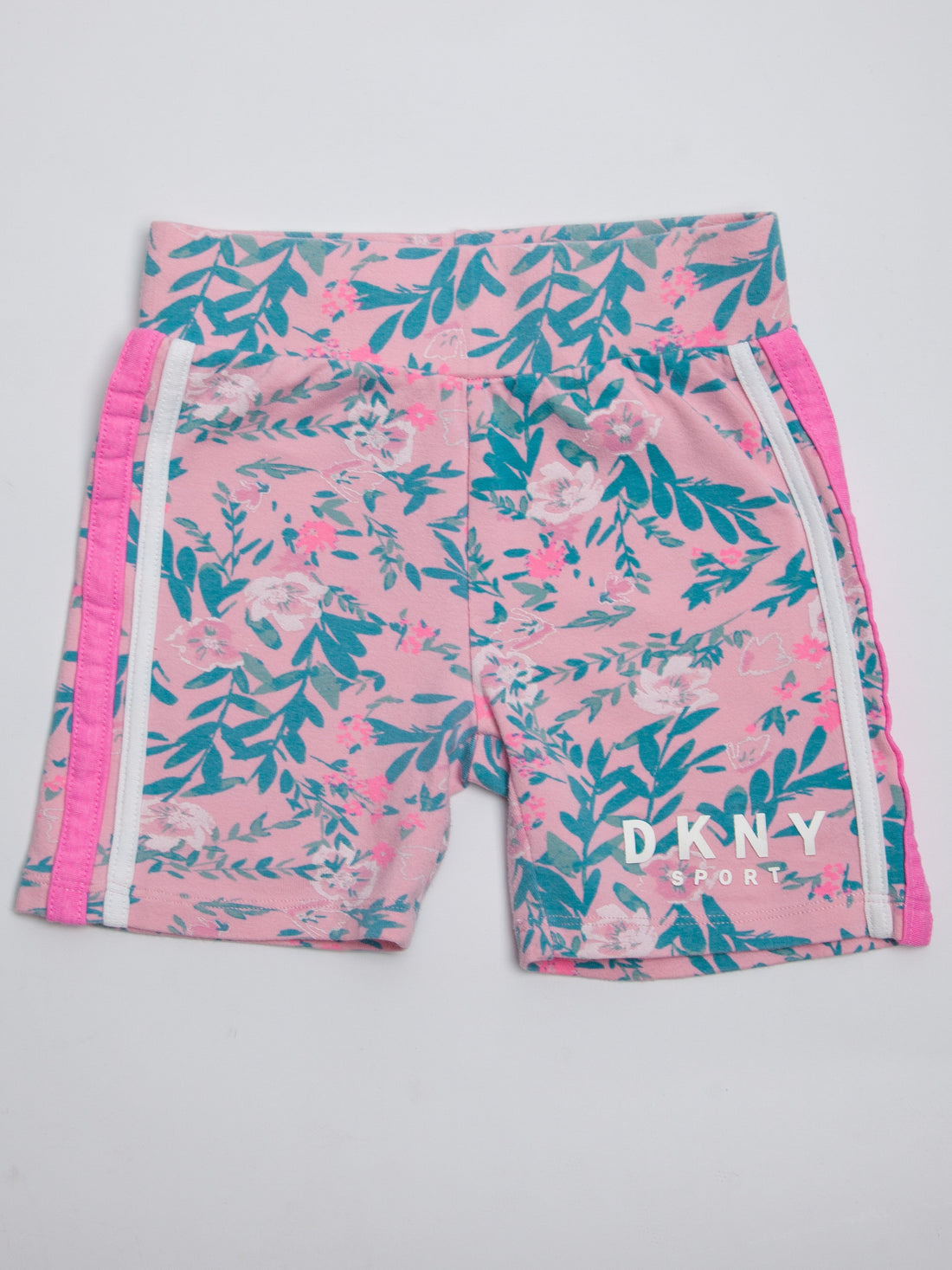 Good DKNY Pink Floral Kids Shorts Size 5 with Logo