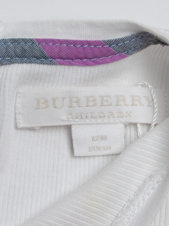 Good Burberry White Cotton Baby Dress Size 2 Plaid Pattern