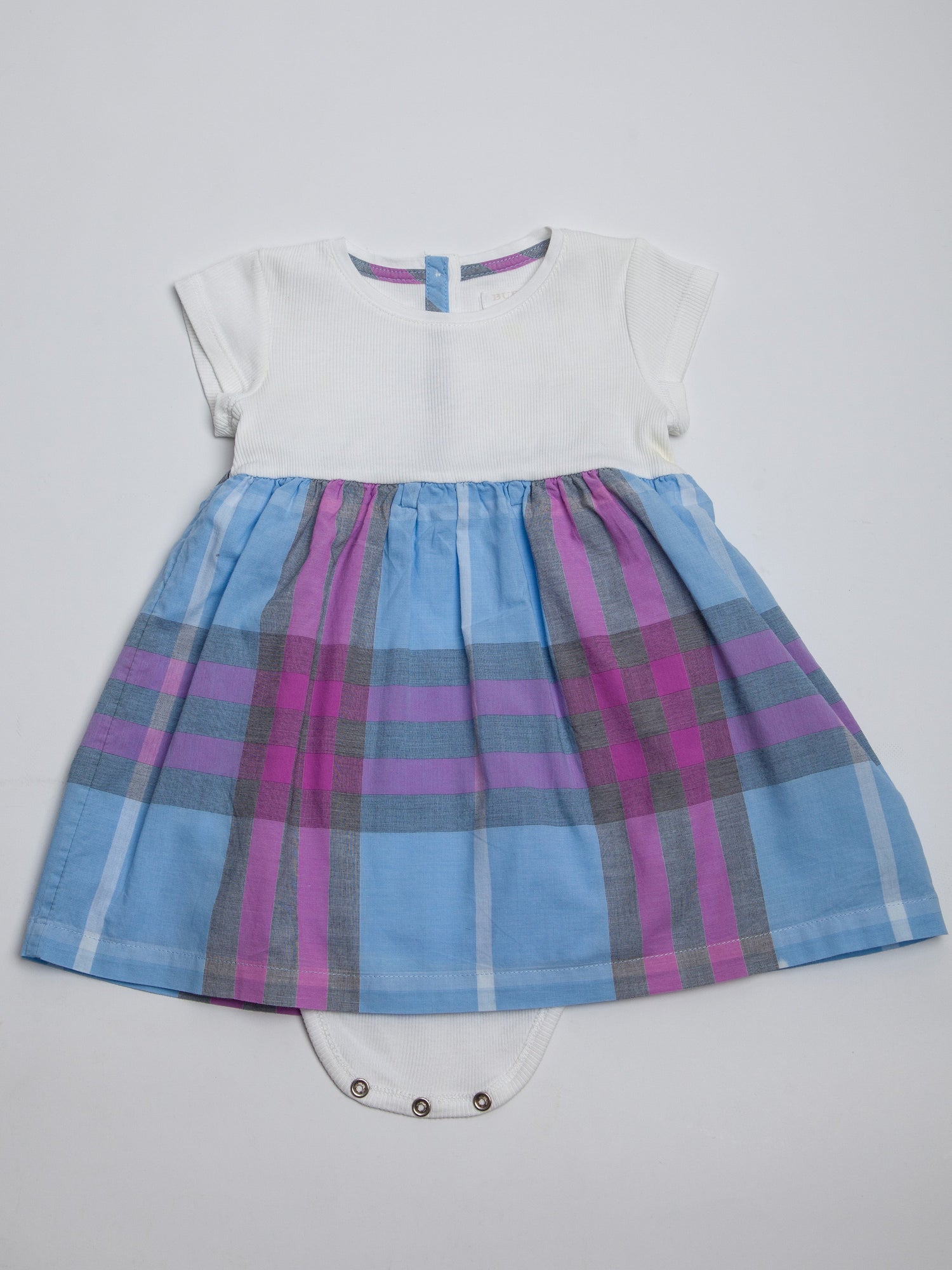 Good Burberry White Cotton Baby Dress Size 2 Plaid Pattern