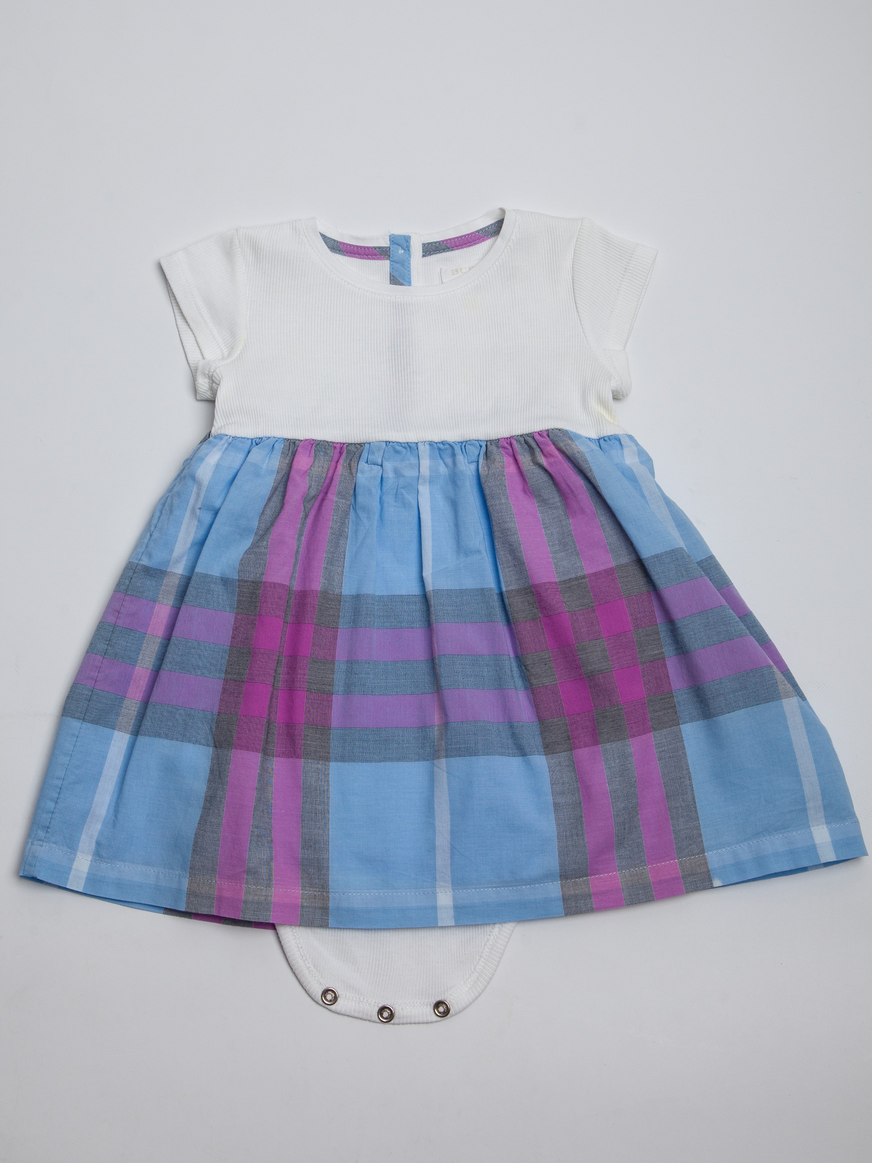 Good Burberry White Cotton Baby Dress Size 2 Plaid Pattern