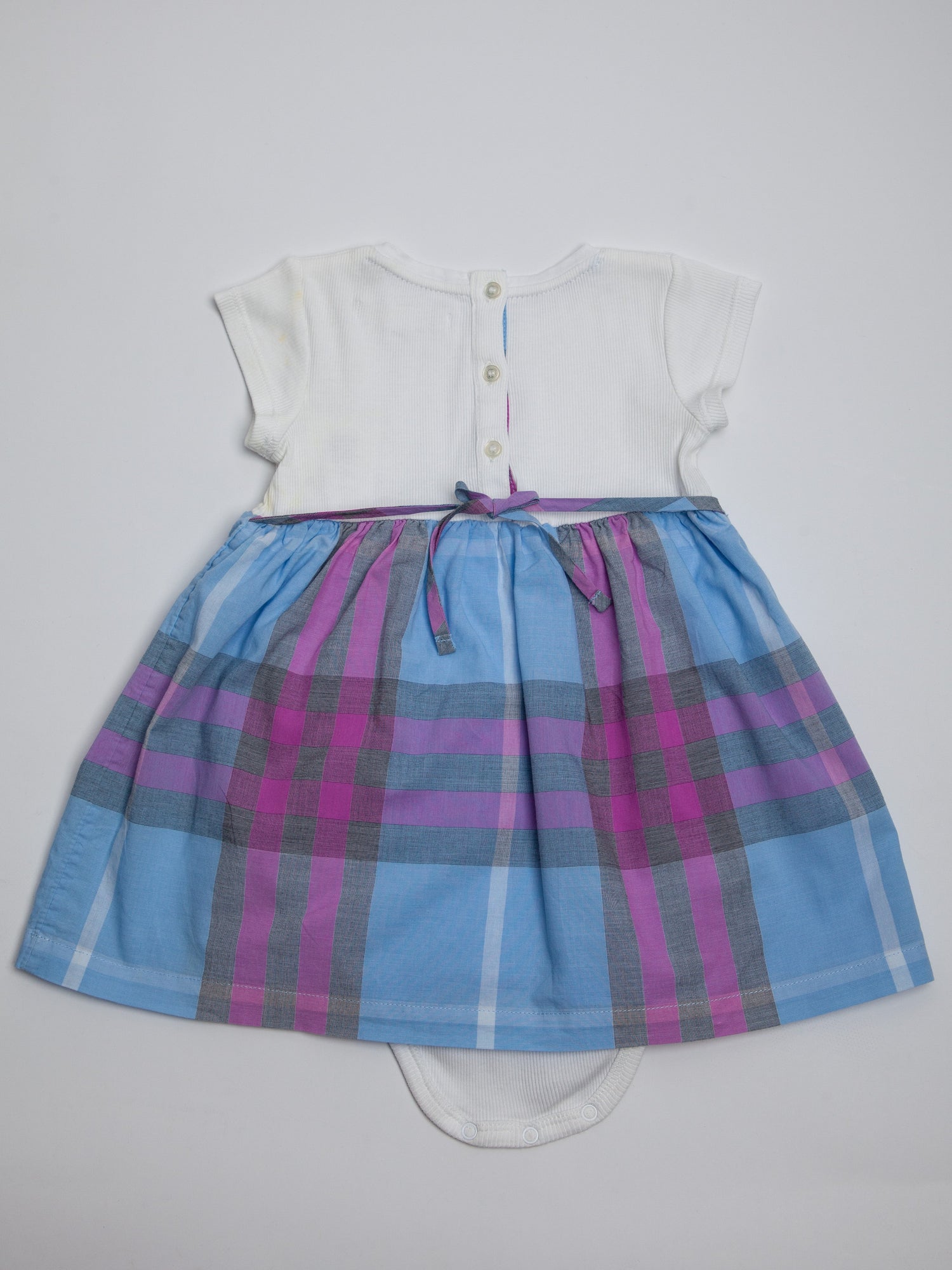 Good Burberry White Cotton Baby Dress Size 2 Plaid Pattern