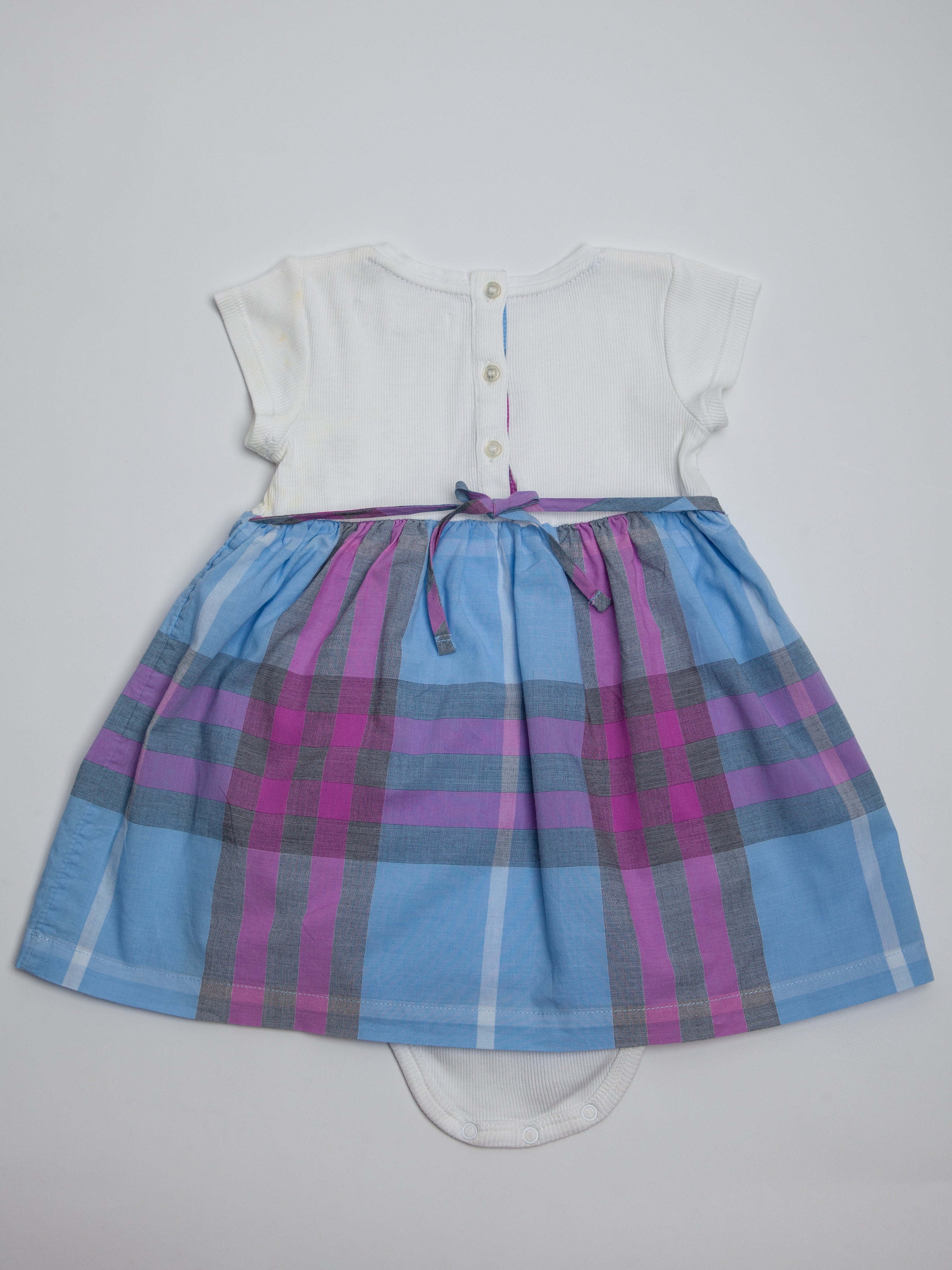 Good Burberry White Cotton Baby Dress Size 2 Plaid Pattern