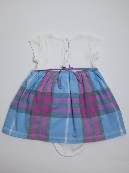 Good Burberry White Cotton Baby Dress Size 2 Plaid Pattern