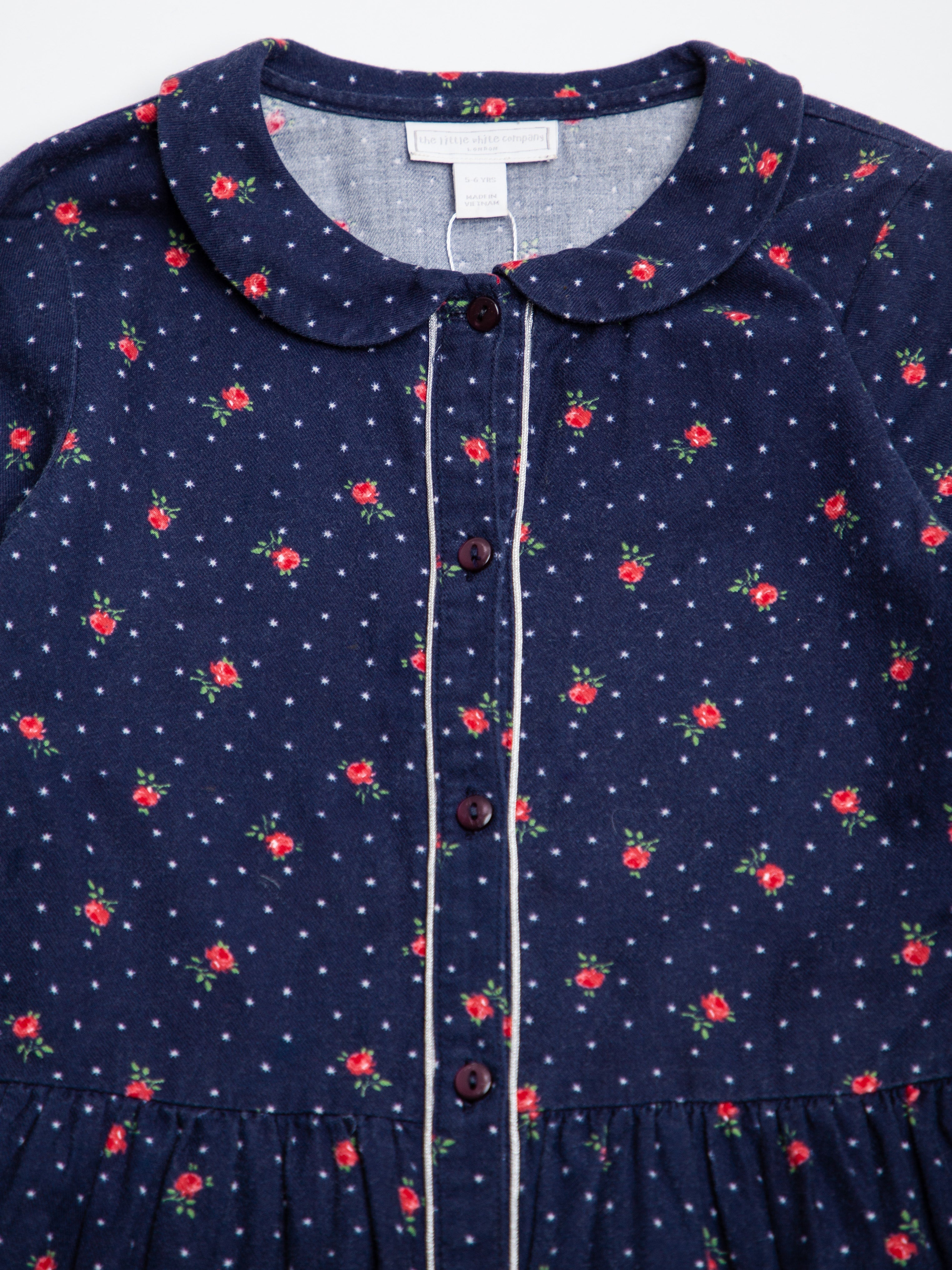 Good The White Company Blue Cotton Dress Size 5 Floral Pattern