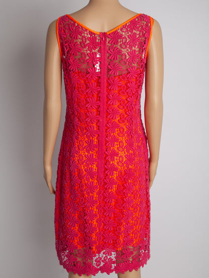 Excellent Elie Tahari Pink Floral Lace Sleeveless Dress Size S