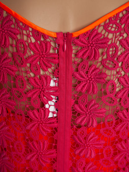 Excellent Elie Tahari Pink Floral Lace Sleeveless Dress Size S