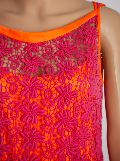 Excellent Elie Tahari Pink Floral Lace Sleeveless Dress Size S