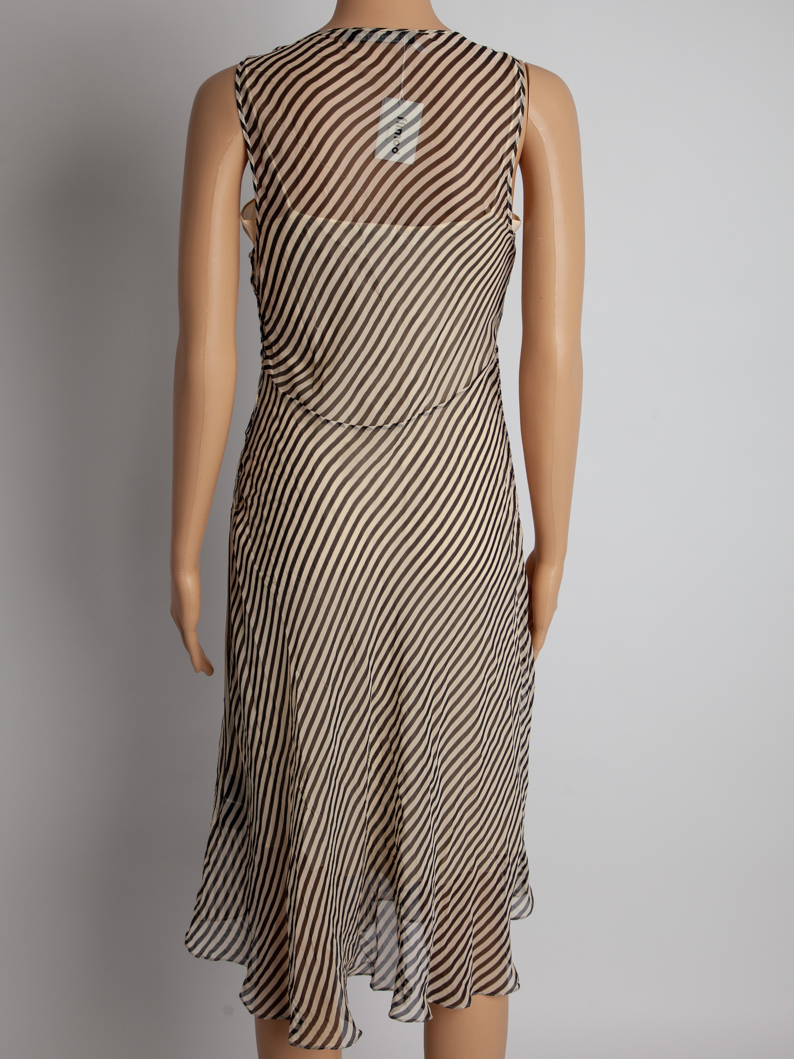 Excellent Ralph Lauren Striped Silk Dress M V-Neck Sleeveless