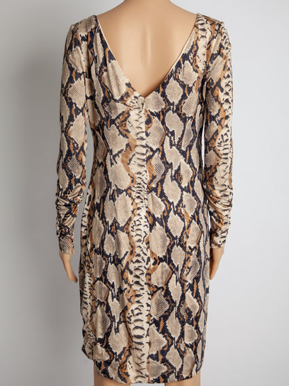 Excellent Blumarine Long-Sleeve Silk Dress Size L Snake Print