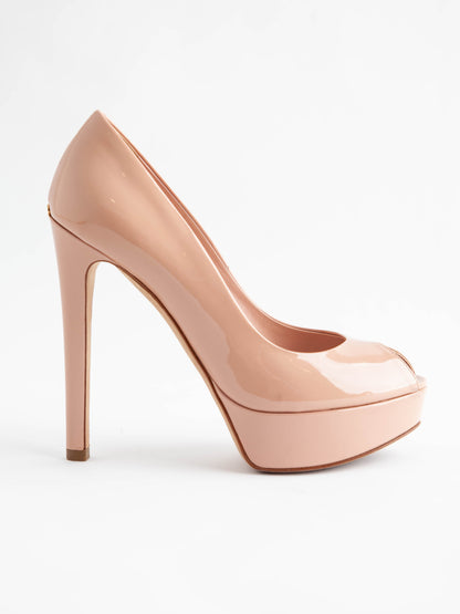 Excellent Dior Pink Lacquer Peep-Toe Pumps Size 36