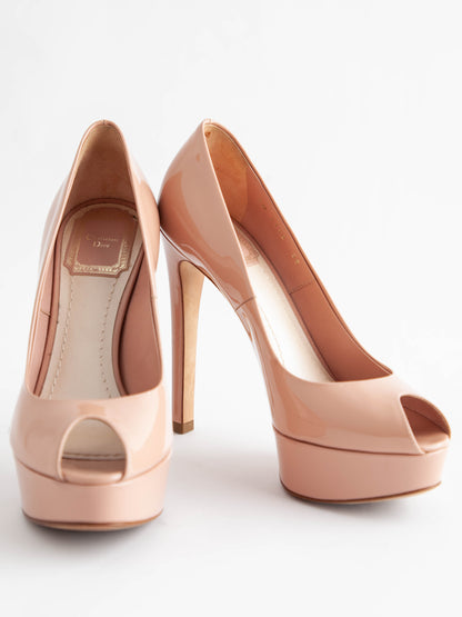 Excellent Dior Pink Lacquer Peep-Toe Pumps Size 36