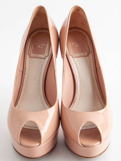 Excellent Dior Pink Lacquer Peep-Toe Pumps Size 36