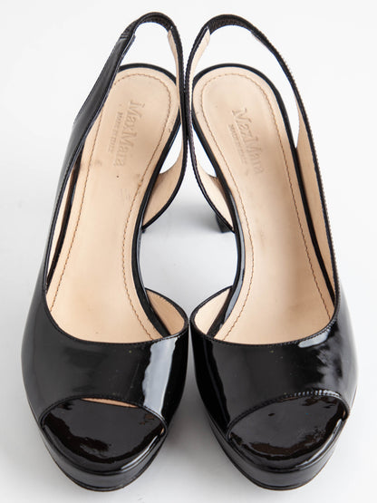 Good Max Mara Black Lacquer Slingback High-Heeled Shoes Size 37.5
