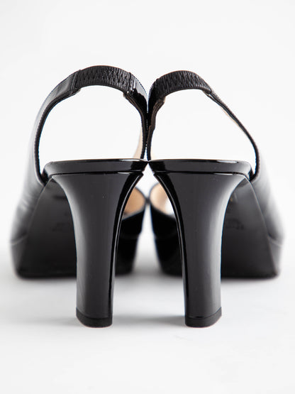 Good Max Mara Black Lacquer Slingback High-Heeled Shoes Size 37.5