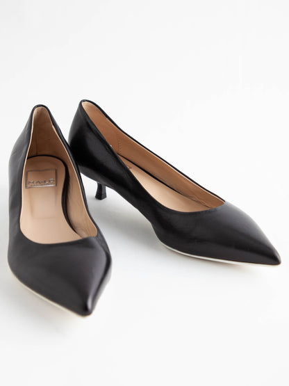Good MA&amp;LO Black Leather High Heels Size 36 - Kitten Heels