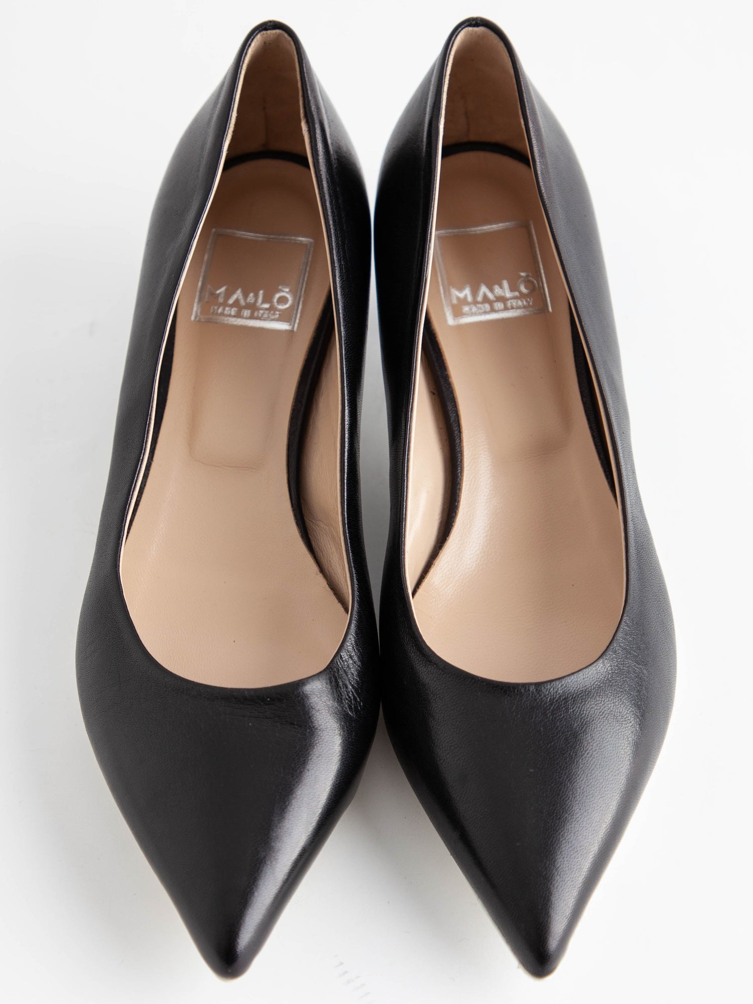 Good MA&amp;LO Black Leather High Heels Size 36 - Kitten Heels