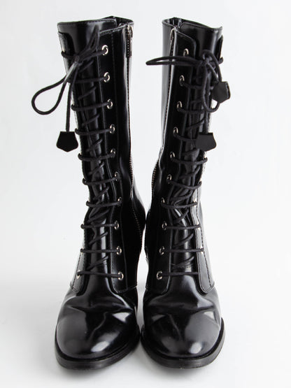 Excellent Beymen Club Black Lacquer High-Heeled Lace-Up Boots Size 36