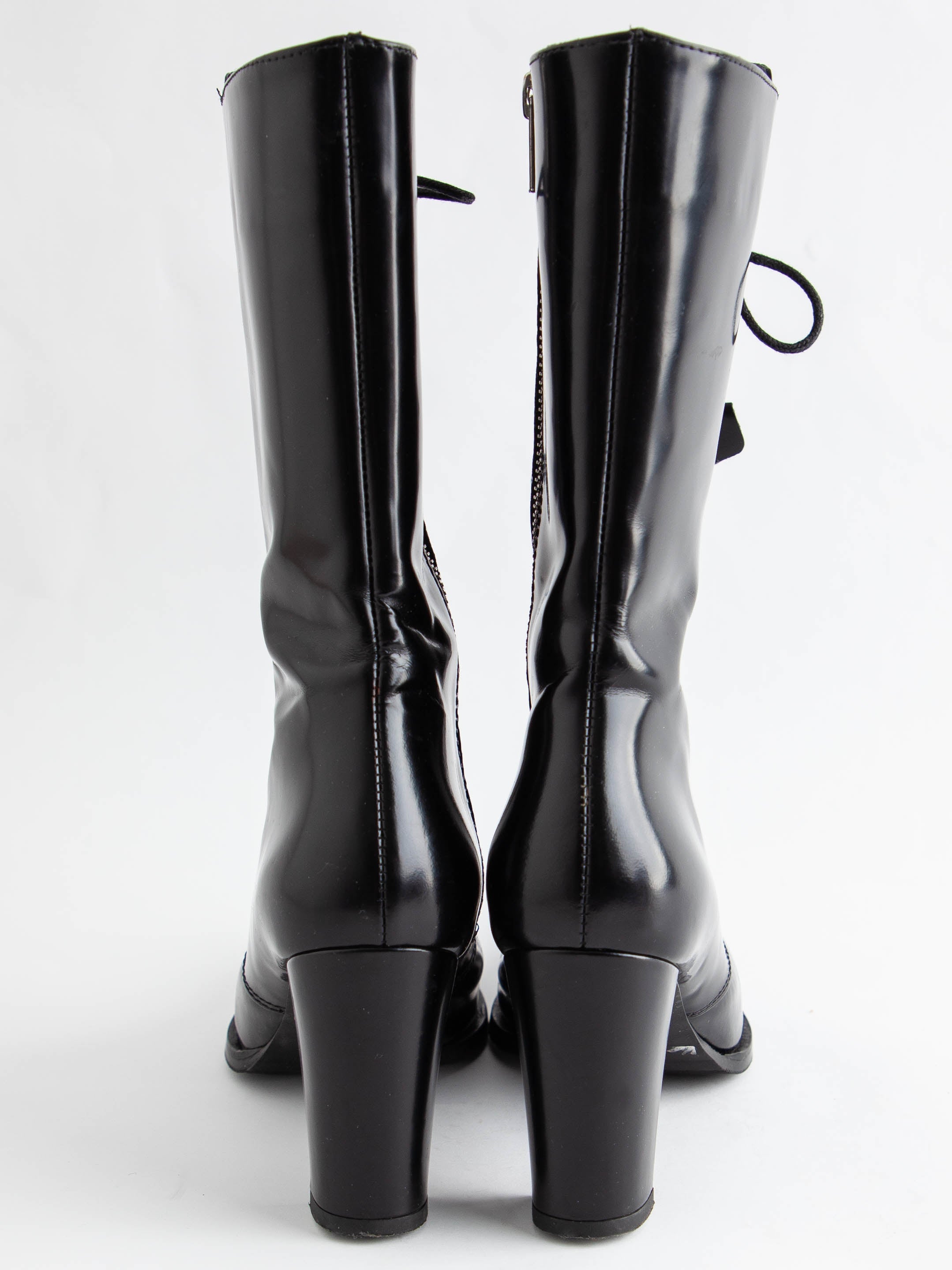 Excellent Beymen Club Black Lacquer High-Heeled Lace-Up Boots Size 36