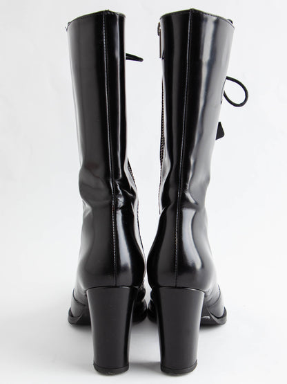 Excellent Beymen Club Black Lacquer High-Heeled Lace-Up Boots Size 36