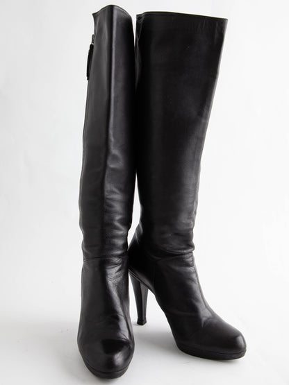 Good Russell Bromley Black Leather Knee-High Boots Size 38