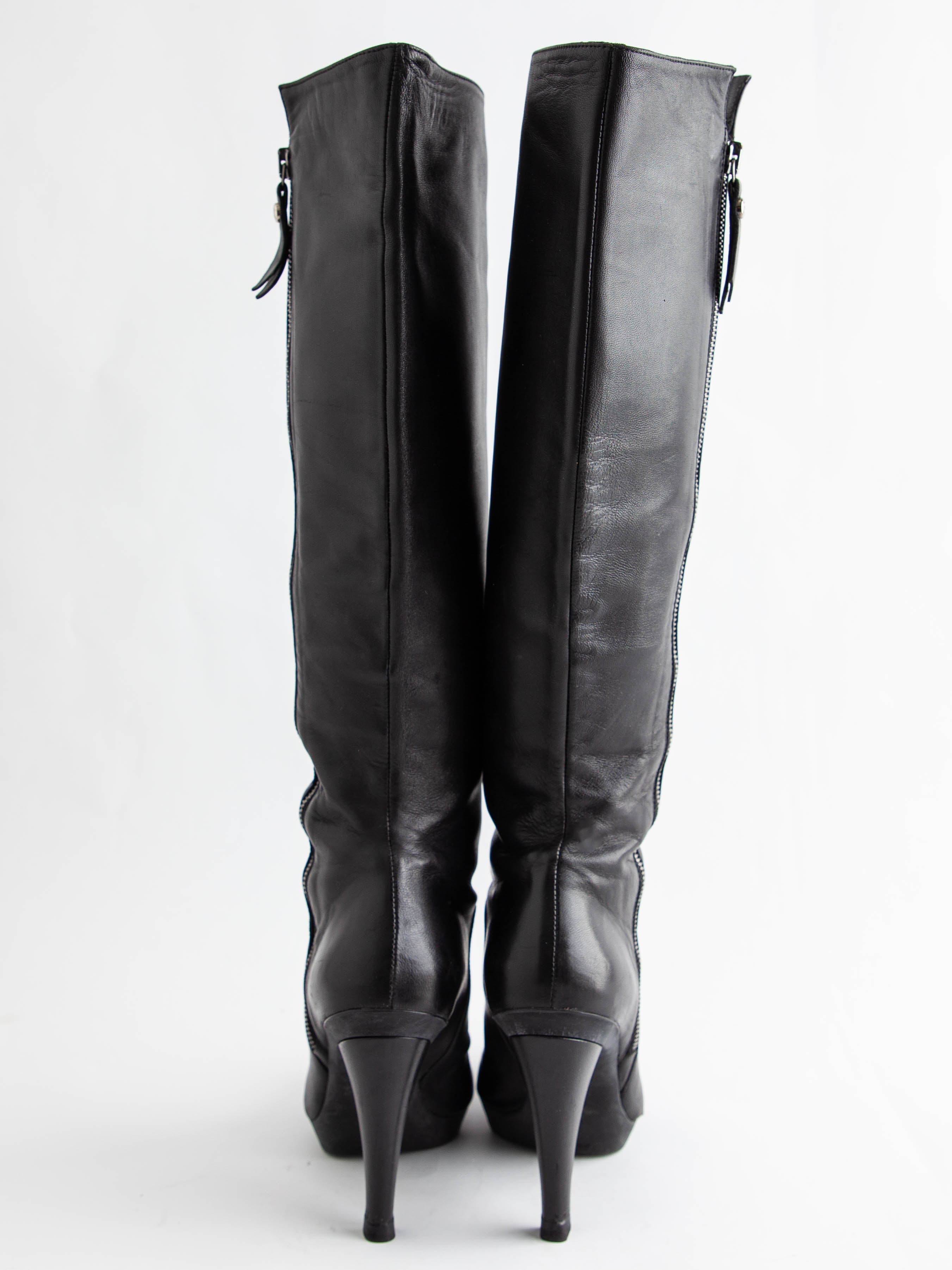Good Russell Bromley Black Leather Knee-High Boots Size 38