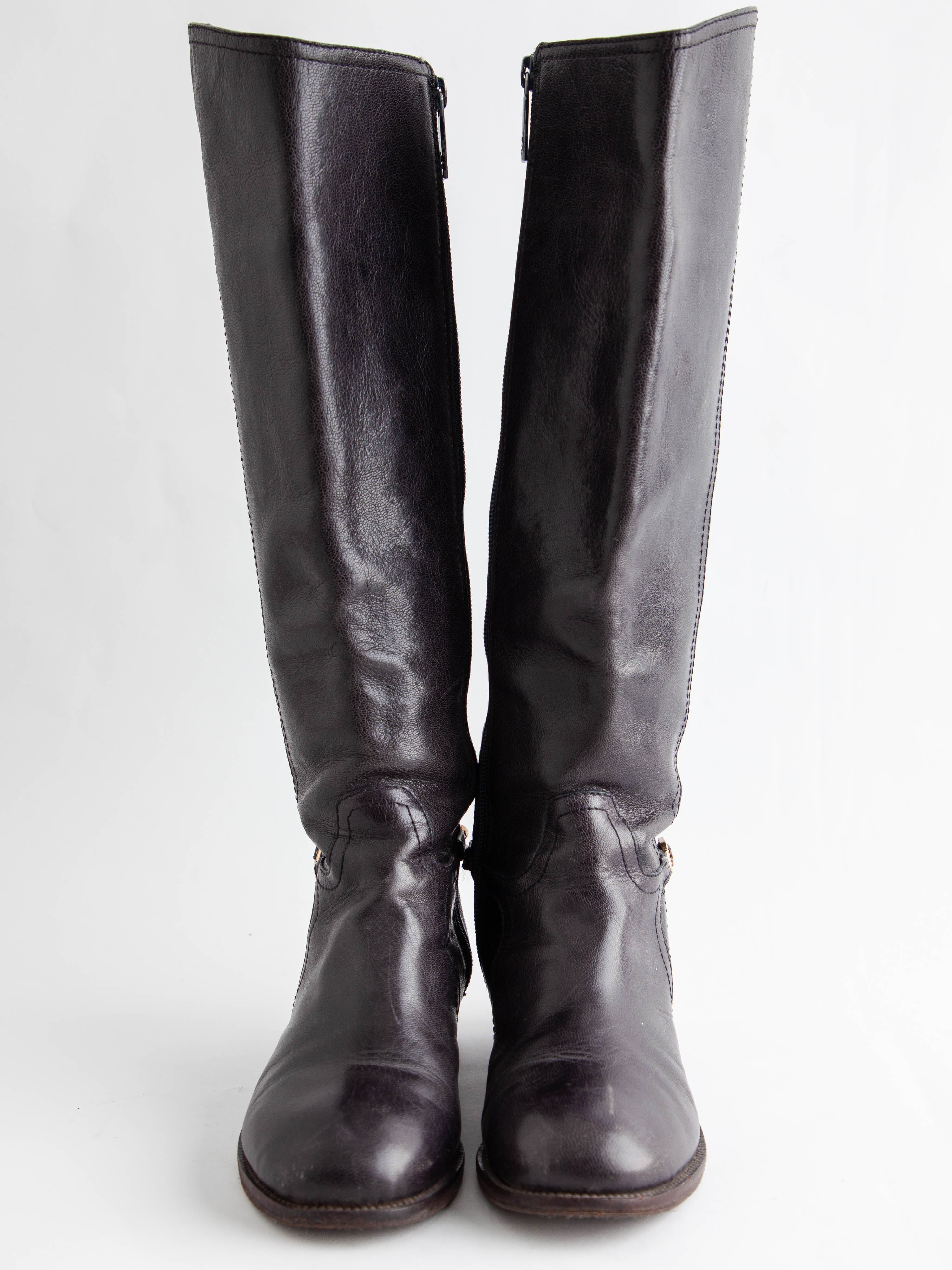 Good Tory Burch Blue Leather Boots with Gold Chain Size 37