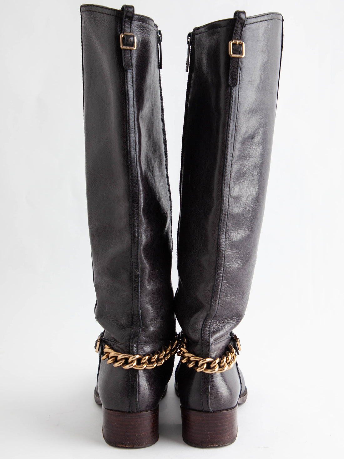 Good Tory Burch Blue Leather Boots with Gold Chain Size 37