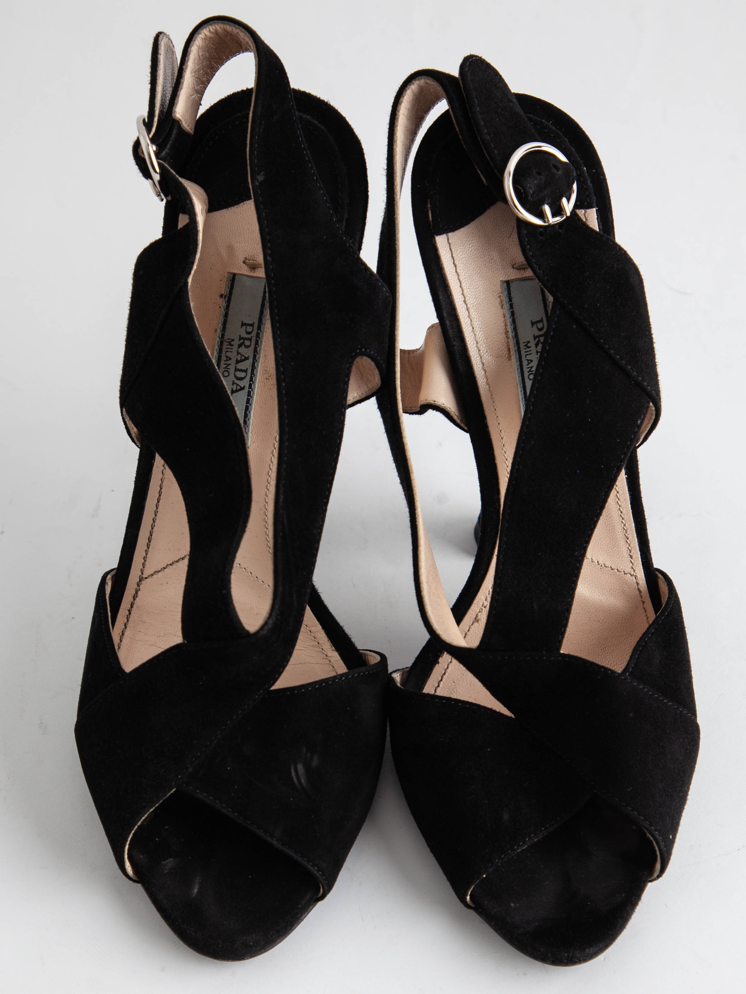 Excellent Prada Black Genuine Suede Slingback High Heels Size 36
