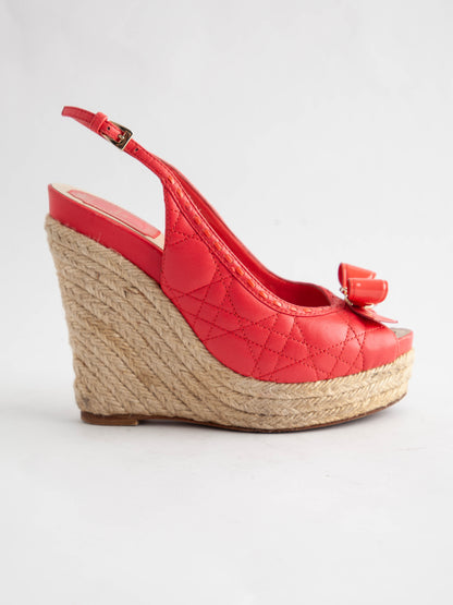 Good Dior Pink Fabric Wedge Sandals Size 36 with Bow Detail