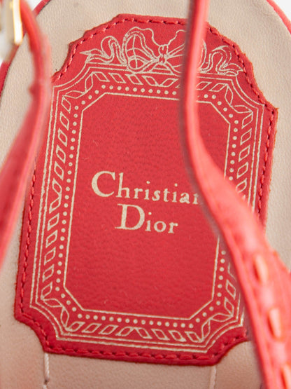 Good Dior Pink Fabric Wedge Sandals Size 36 with Bow Detail