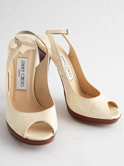 Good Jimmy Choo London White Peep-Toe High Heels Size 35