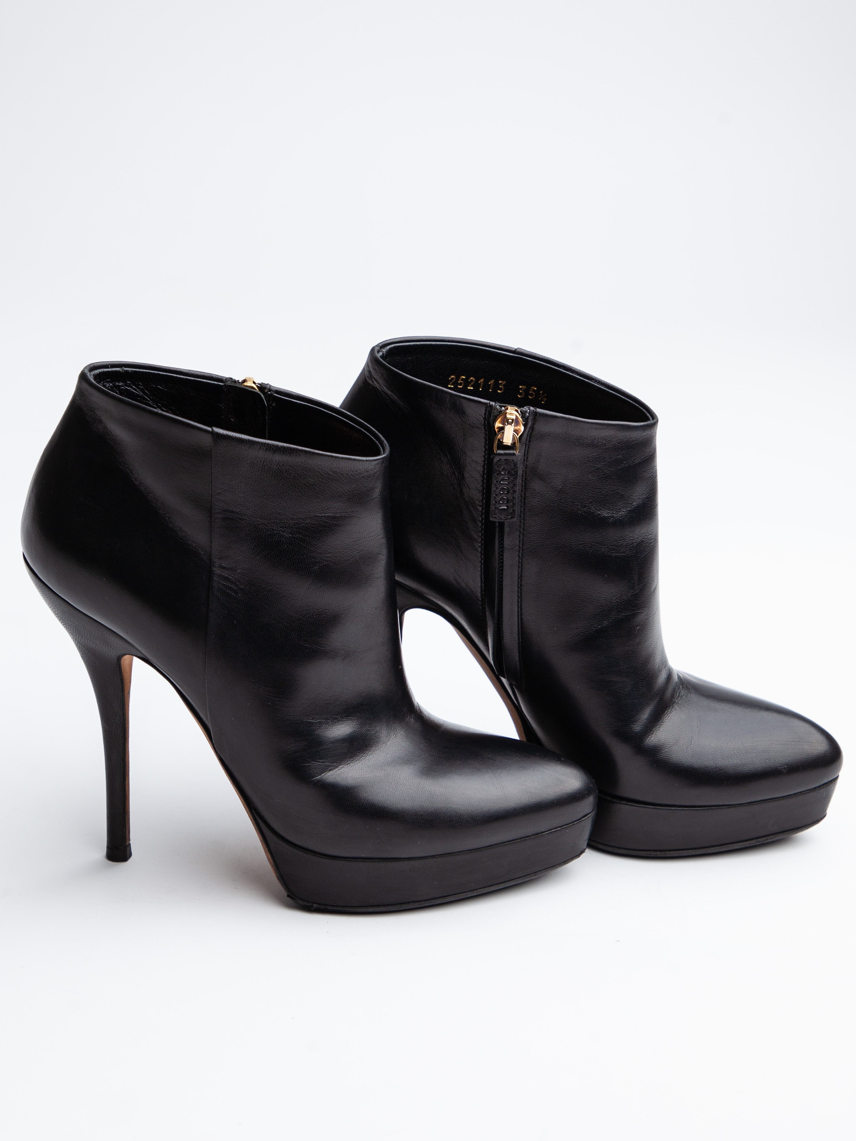 Good Gucci Black Leather High-Heeled Ankle Boots Size 35.5