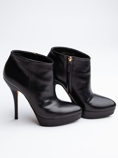 Good Gucci Black Leather High-Heeled Ankle Boots Size 35.5