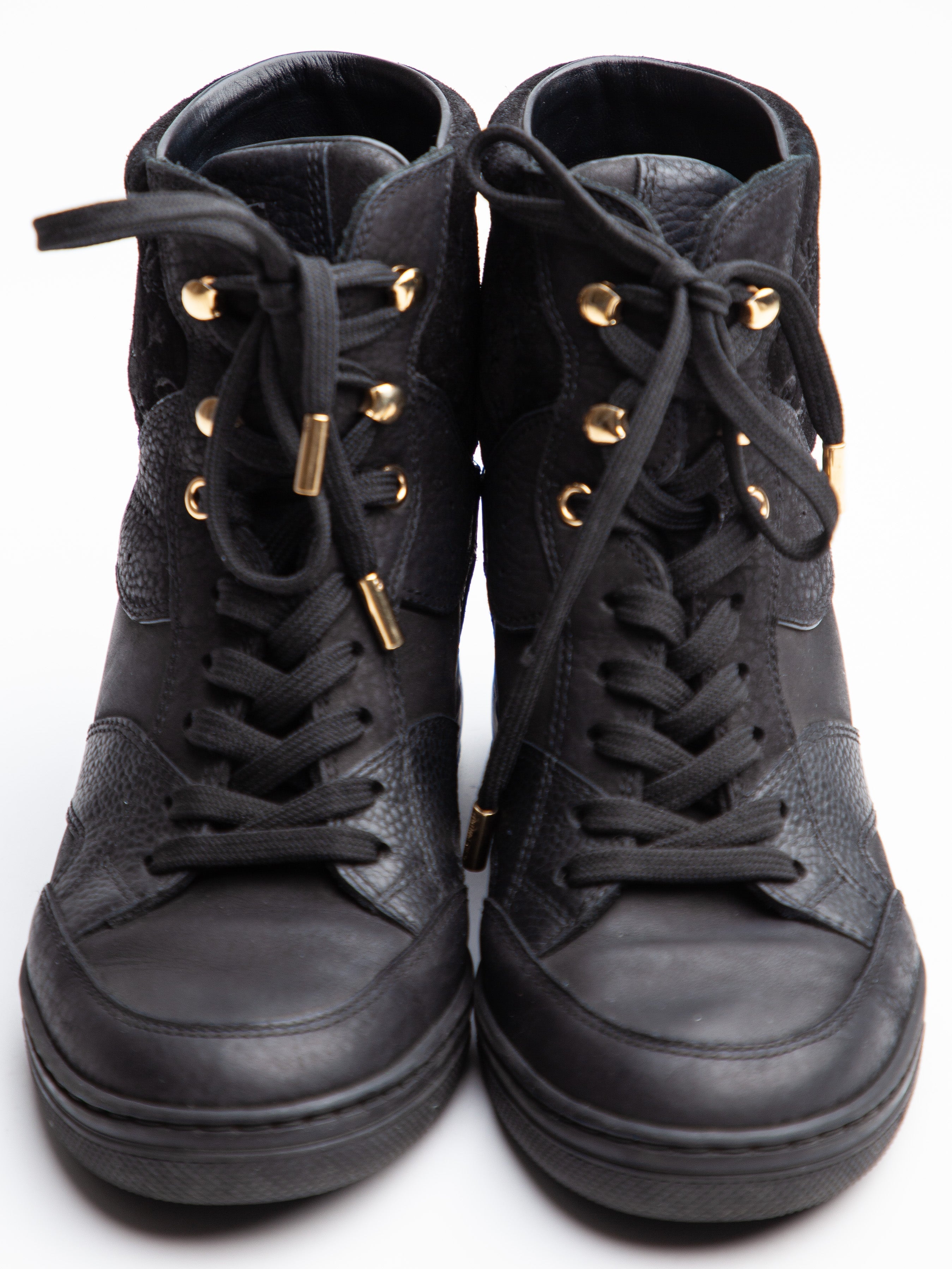 Good Louis Vuitton Black Leather High-Top Sneakers Size 35