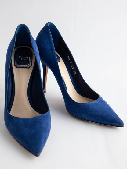 Excellent Dior Blue Genuine Suede High-Heeled Shoes Size N/A