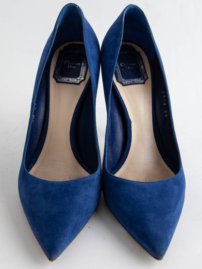 Excellent Dior Blue Genuine Suede High-Heeled Shoes Size N/A