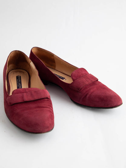 Good Ralph Lauren Red Suede Loafers Size 36 with Strap Detail