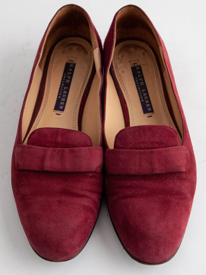 Good Ralph Lauren Red Suede Loafers Size 36 with Strap Detail