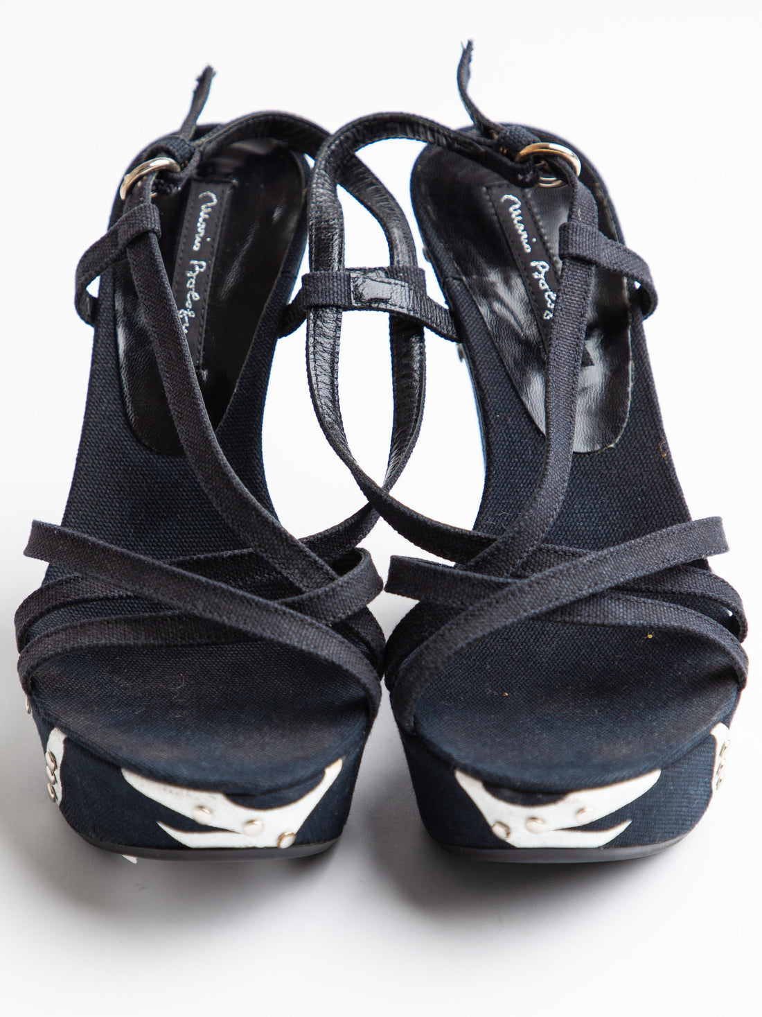 NEW Mario Bologna Black Wedge Heels Size 36 with Embellishments